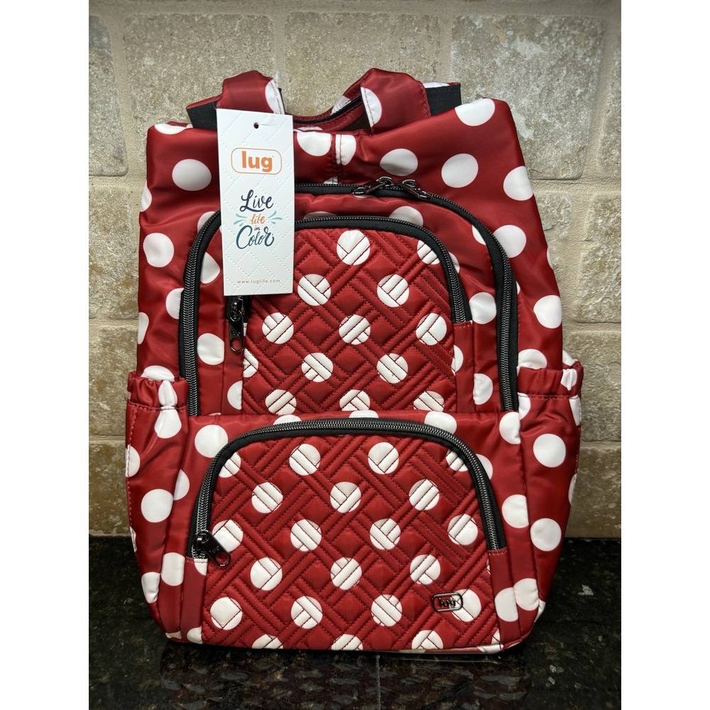 Lug Hatchback Disney Minnie Mouse Style Crimson Polka Dot Backpack NWT
